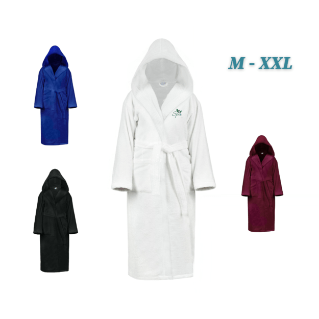 Unisex embroidered bathrobe with hood M-XXL