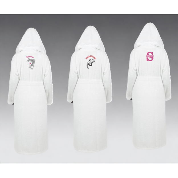 Unisex embroidered bathrobe with hood M-XXL