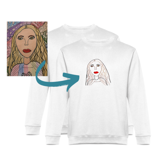 Sweater with an embroidered child's drawing