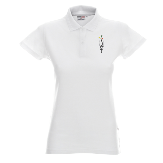 Mokykliniai BALTI polo marškinėliai su logotipu - įliemenuoti 