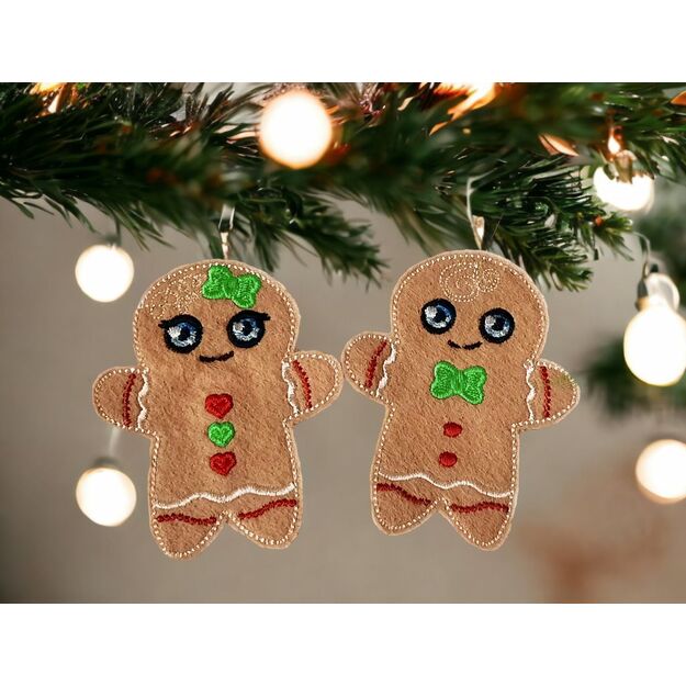 Handmade felt ornaments - GINGERBREAD GIRL AND BOY (2pcs)