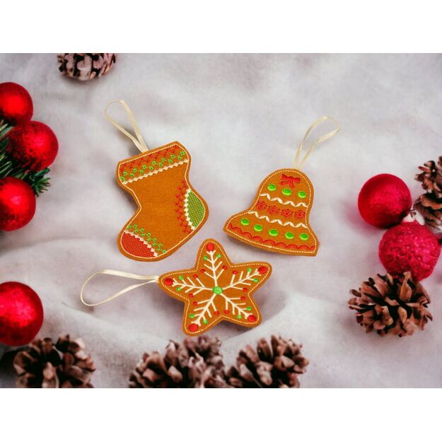 Handmade felt ornaments - gingerbread cookies (3pcs) - STAR+BELL+SOCK