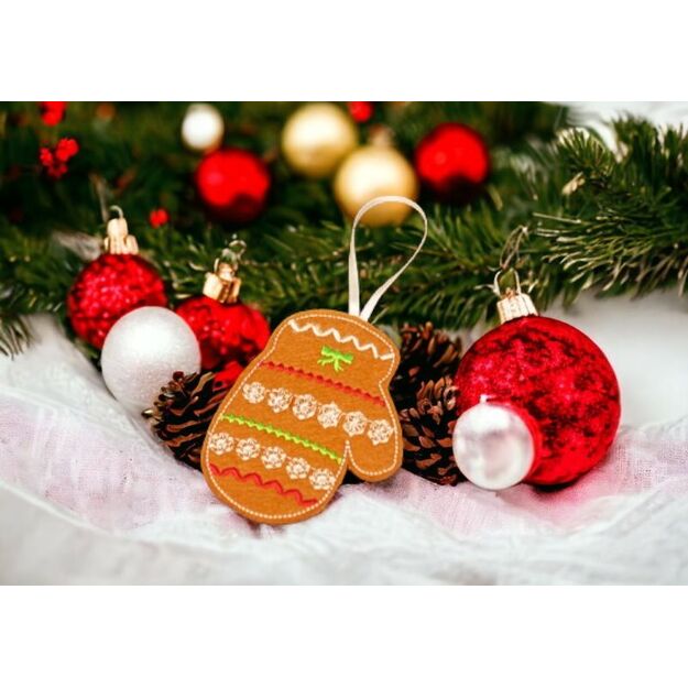 Handmade felt ornaments HOUSE+GLOVE+STARx2 (4pcs) 