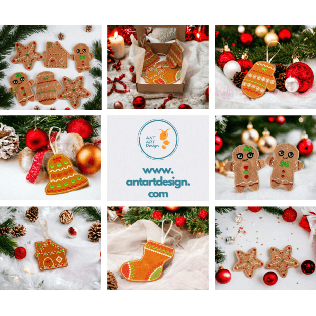 Handmade felt ornaments - gingerbread cookies (8pcs) ALL