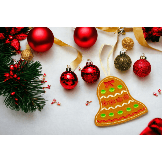 Handmade felt ornaments - GINGERBREAD BELL (1pc)