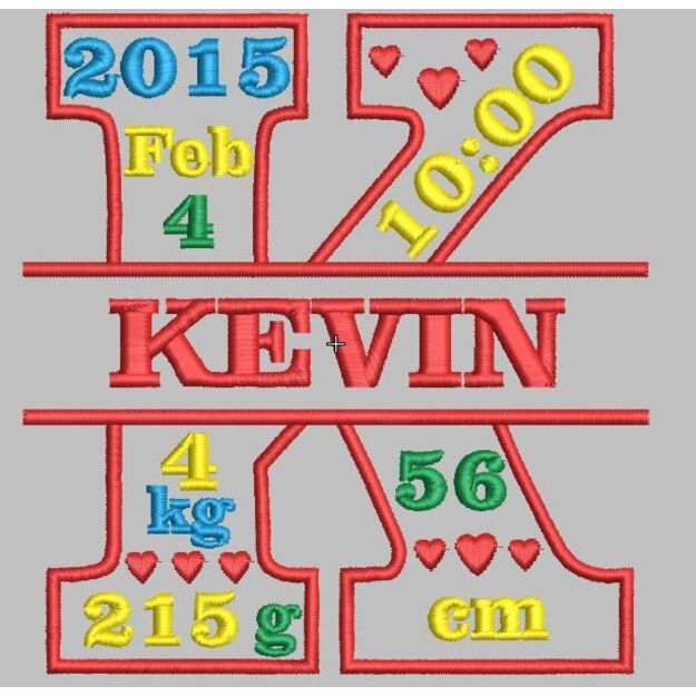 BIRTH ANNOUNCEMENT "K"  Embroidery file/Digital file, PERSONALIZED