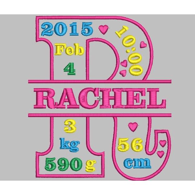 BIRTH ANNOUNCEMENT "R"  Embroidery file/Digital file, PERSONALIZED