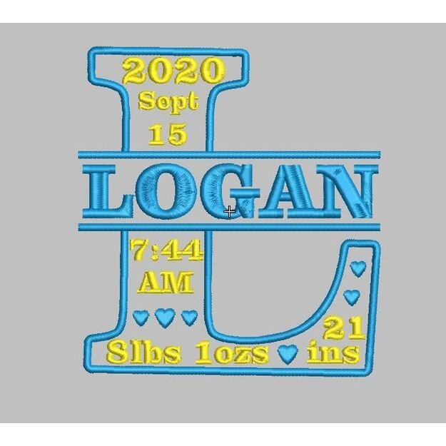 BIRTH ANNOUNCEMENT "L"  Embroidery file/Digital file, PERSONALIZED