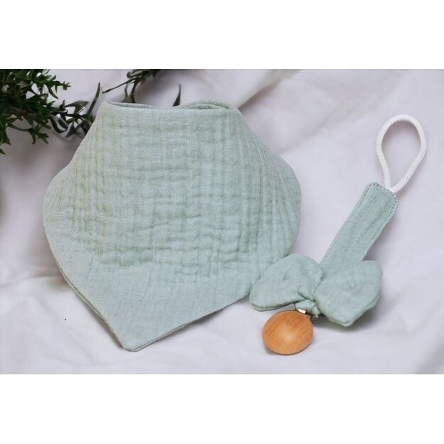 Baby SET from muslin #11 (Bandana Bib + Pacifier Clip)