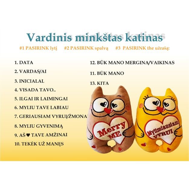 Vardinė dovana minkštas žaislas "Mylinti Katinas" 